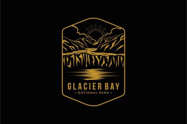 Line Art Glacier Körfezi Ulusal Parkı amblem amblemi çizimi