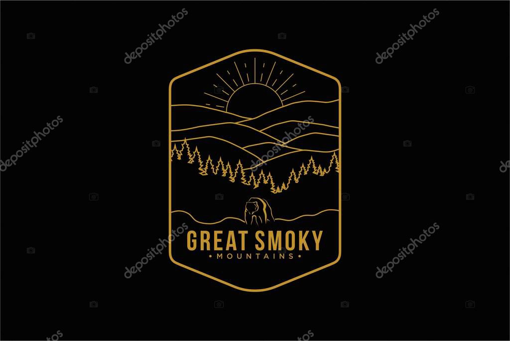Line art Great Smokey Mountains National Park emblem patch logo illustration