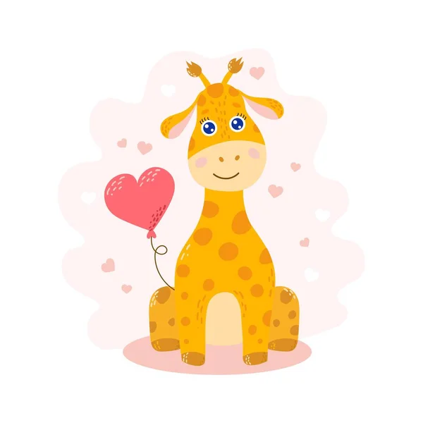 Pembe kalpli şirin zürafa karakteri, düz stil vektör çizimi
