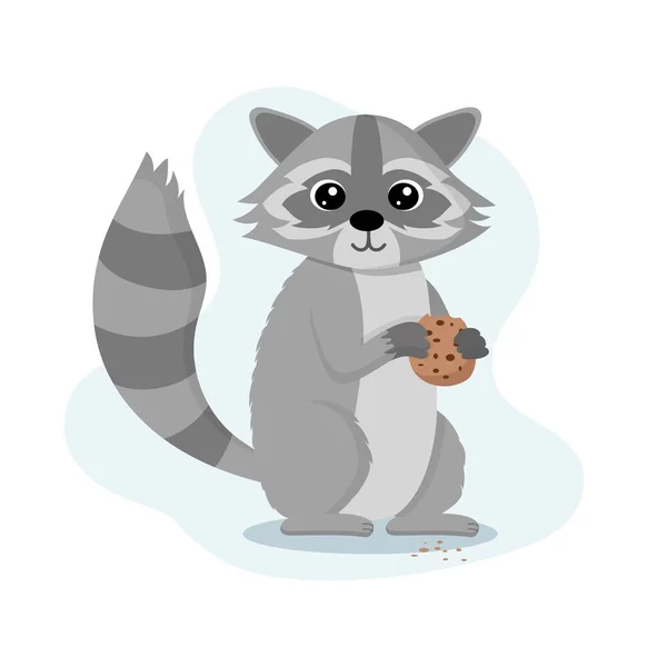 stock vector Raccoon character with cookies, vector illustration in flat style.