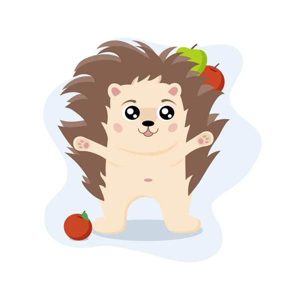 Elmalı kirpi karakteri, düz stil vektör illüstrasyonuName.