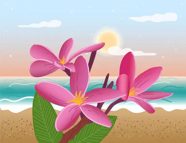 Flor Tropical Praia Ilustração Vetorial Estilo Plano — Vetor de Stock