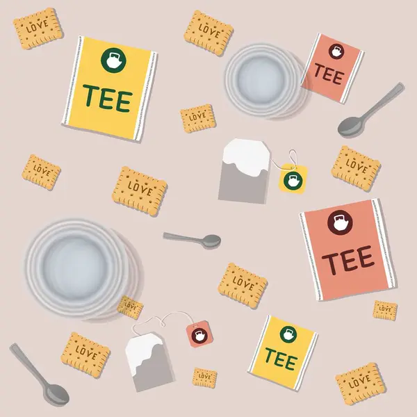 Çay ve kurabiye deseni, düz bir şekilde illüstrasyon