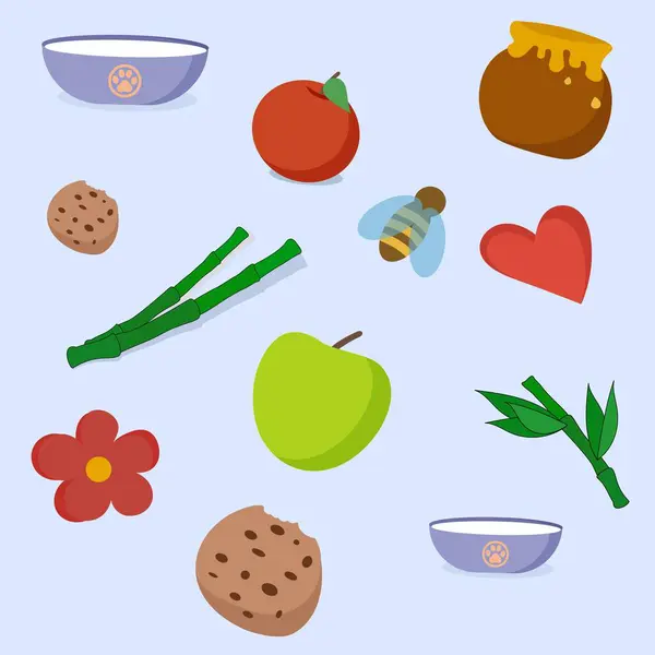 Ballı şablon, sütlü kase, çiçek, kalp, kurabiye, arı, elma, bambu.