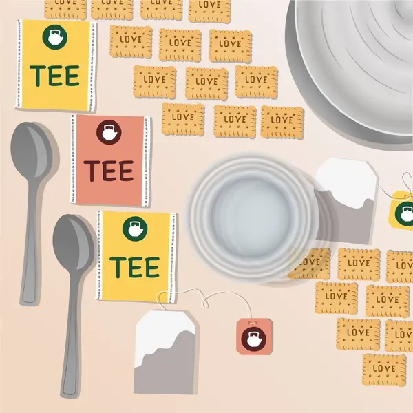 Kurabiyeli çay partisi, düz çizim.