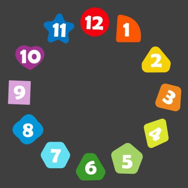 1 'den 12' ye kadar farklı geometrik şekillere sahip sayılar. Gri, eps10 'da izole edilmiş. Yazdırma kullanımı için.