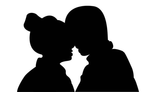 Loving Couple Trying Kiss Silhouette Isolated White Eps10 — Stock Vector