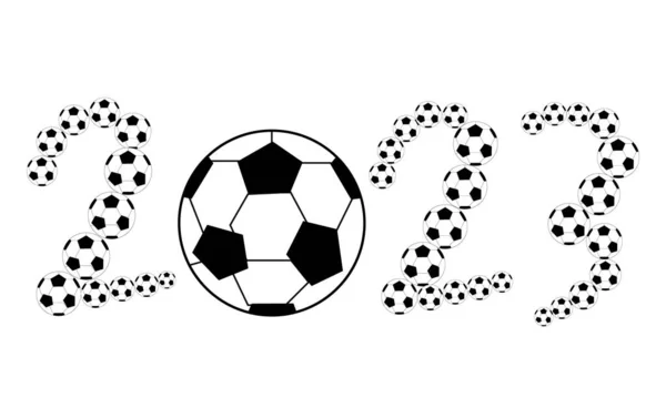 2023 Čísla Plná Fotbalových Míčků Návrh Banneru Sportovní Koncept Logo — Stockový vektor