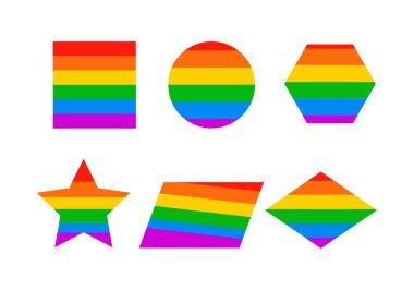 Geometrik şekiller LGBTQ + renkleriyle doludur. vektörü ayarla.