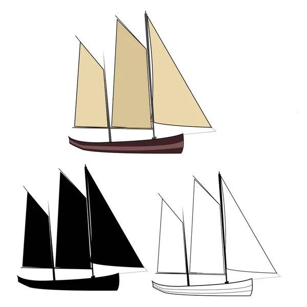 Egyszerű Retro Csoport Csónak Vektor Illusztráció Tervezés — Stock Vector