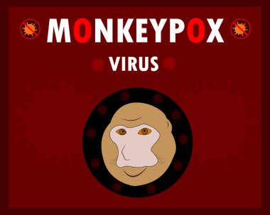 Maymun suratlı maymun çiçeği virüsü poster tasarımı. Maymun Çiçeği viral bir zoonotik hastalıktır. Maymun çiçeği virüsü salgını tıbbi konsepti. eps10.