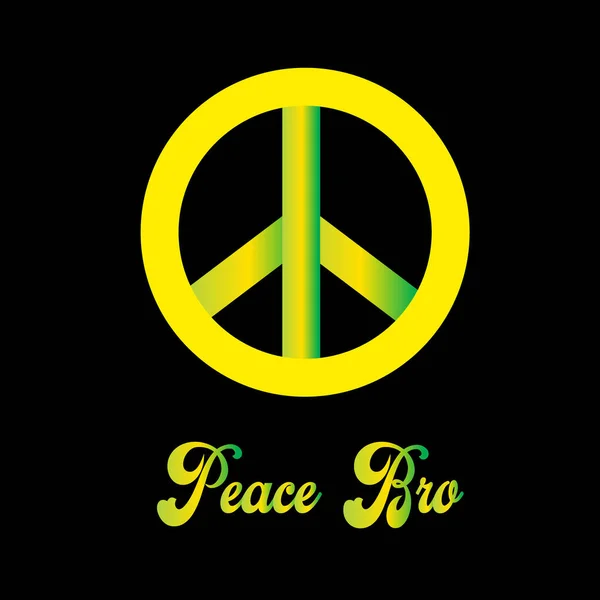 平和の象徴と平和の兄弟黄色と緑のグラデーションの色 黒で隔離されています — ストックベクタ