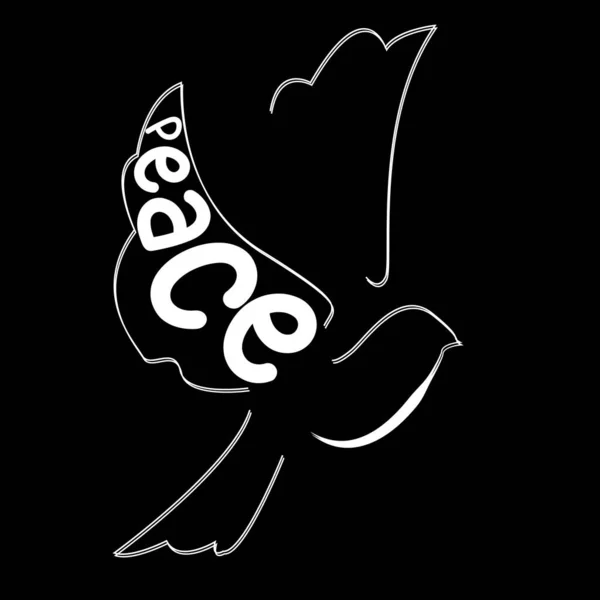 Béke Kreatív Tipográfia Galamb Vázlat Design Békeszerződés Galambokkal Feketén Elszigetelve — Stock Vector