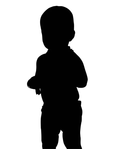 Dítě Stojící Plochý Styl Silueta Design Eps10 Izolované Bílém — Stockový vektor