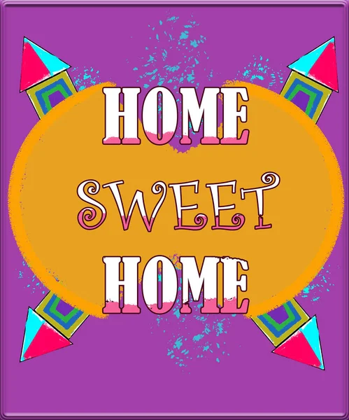 回家甜蜜的家图解 用时髦的字体 和五彩斑斓的住宅 用于墙纸和框架 — 图库照片