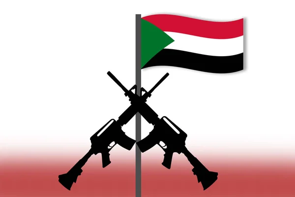Two Silhouette Guns Sudan Flag Sudan War Concept Illustration Design — Stock Photo, Image