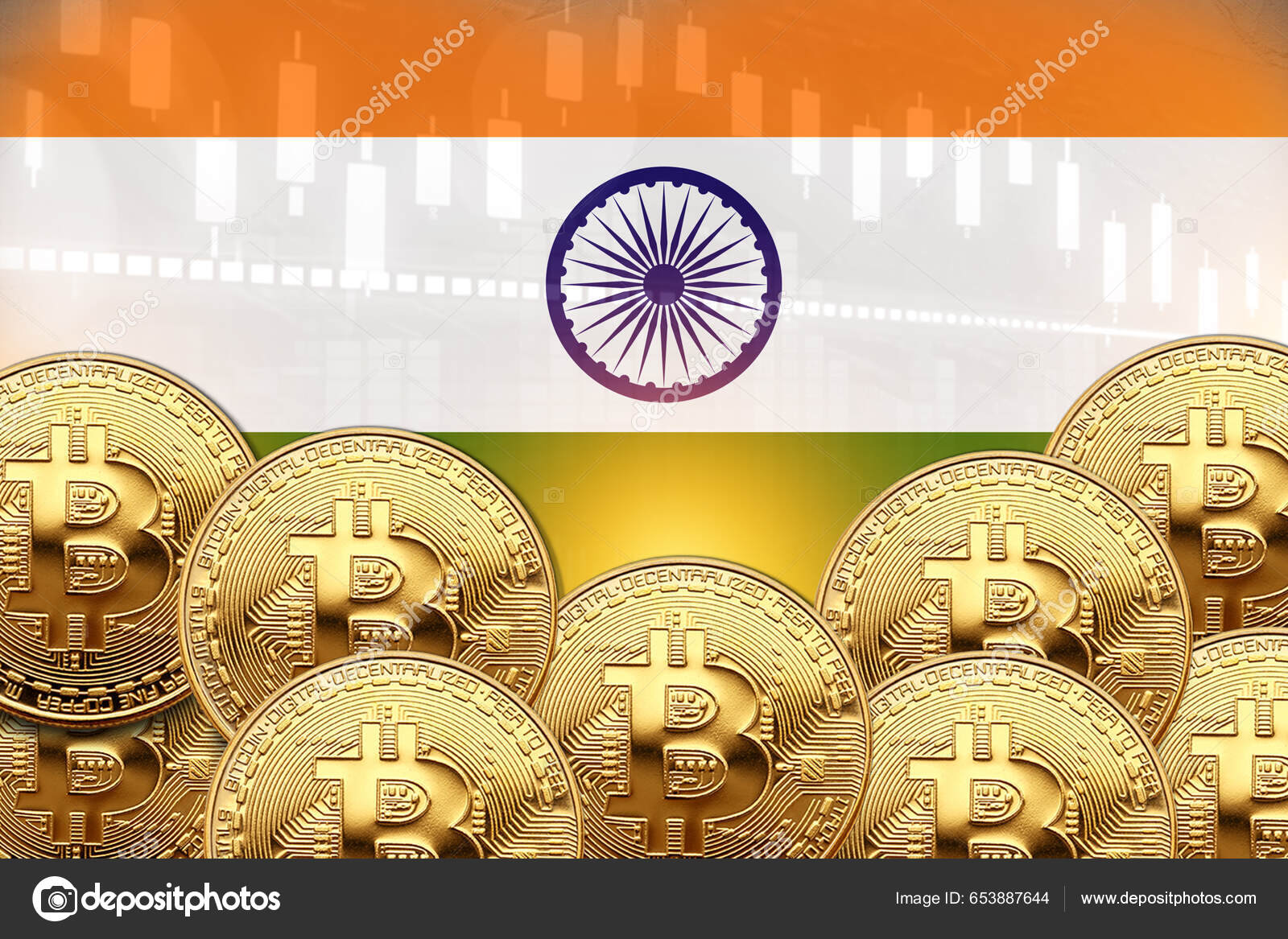 비트코인 인도가 플래그를 그린다 포스터 디자인 — 스톡 에디토리얼 사진 © KaviDesigns345 #653887644