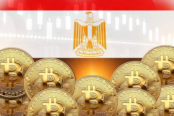 Πολλά Bitcoins Μπροστά Και Σημαία Της Αιγύπτου Στον Τοίχο Σχέδιο — Φωτογραφία Αρχείου