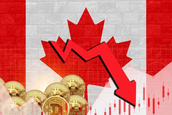 Borsa Değeri Düşüşle Kanada Bayrağı Kripto Para Birimi Grafik Tasarımı — Stok fotoğraf