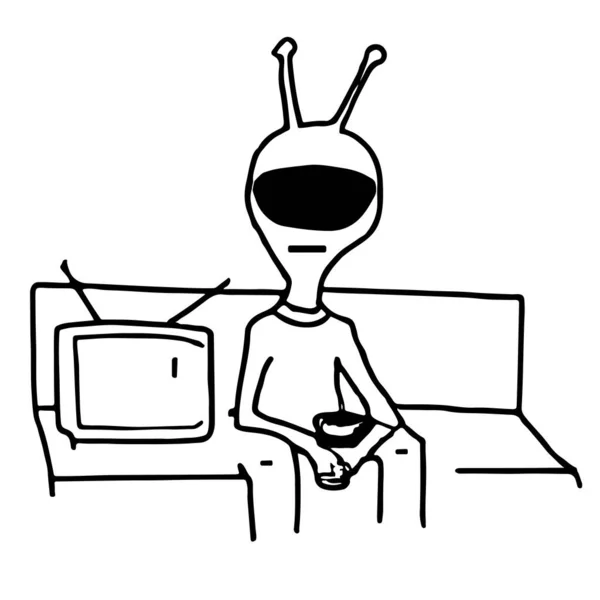 Alien Sitting Sofa Alien Signal Box Out Line Simple Drawing — Stock Vector