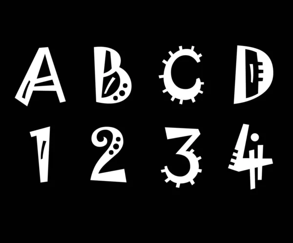 Litery Abcd Alfabetu Angielskiego 1234 Cyfr Stylową Czcionką Czarne Tło — Wektor stockowy