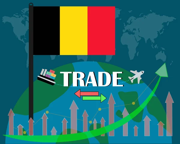 Bandera Bélgica Pie Con Concepto Comercio Mundial Diseño Vectores Aislado — Vector de stock