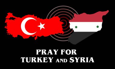 Türkiye ve Suriye poster tasarımı için dua edin. Deprem iki ülkeyi vurdu. Siyah üzerine izole edilmiş. vektör-eps10.