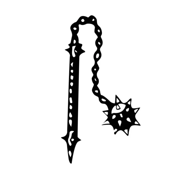 現代的な中世または中世のメイス古代の武器黒と白のデザイン イラストベクトル — ストックベクタ