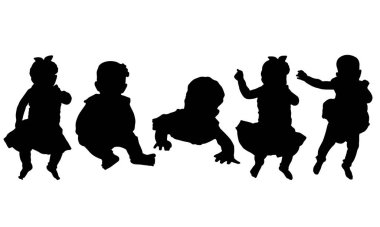 Bir grup kadın bebek silueti tasarımı. Beyaz, eps10 üzerinde izole.