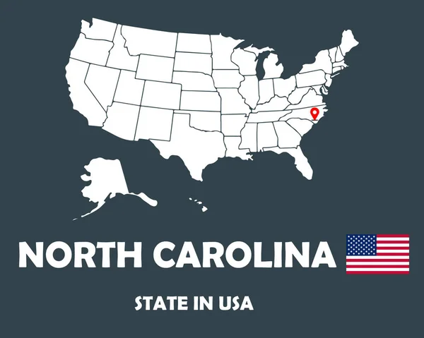 Kuzey Carolina Eyaleti Amerika Bayrağı Beyaz Siluet Haritalı Metin Tasarımı — Stok Vektör
