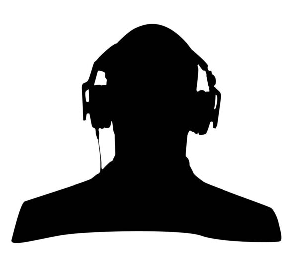 мужчина в силуэте гарнитуры. концепция офисного назначения.