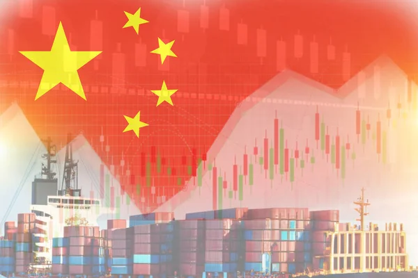 China Vlag Met Containers Het Schip Handelsgrafiek Concept Illustreren Affiche — Stockfoto