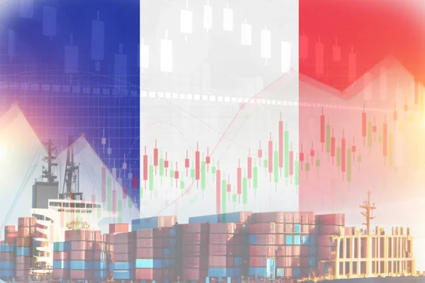 Флаг Франции Контейнерами Корабле Концепция Торгового Графа Иллюстрирует Дизайн Плаката — стоковое фото
