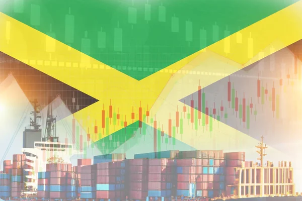 Jamaica Flag Containers Ship Trade Graph Concept Illustrate Poster Design — Stock Photo, Image
