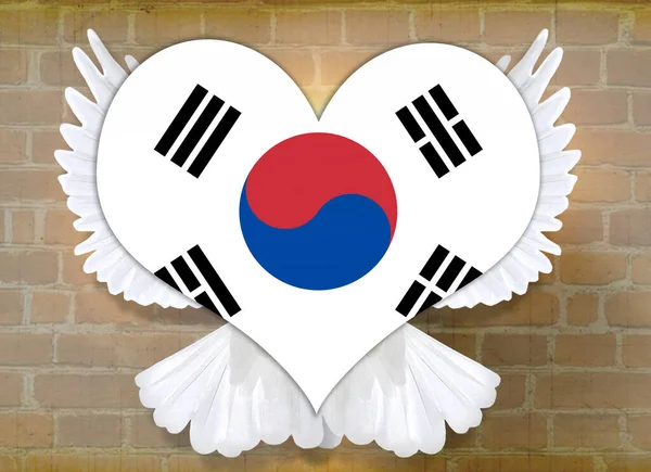 Σχεδιασμός Σχήματος Καρδιάς Σημαίας Νότιας Κορέας Απομονώνονται Ανοιχτό Γκρι Φόντο — Φωτογραφία Αρχείου