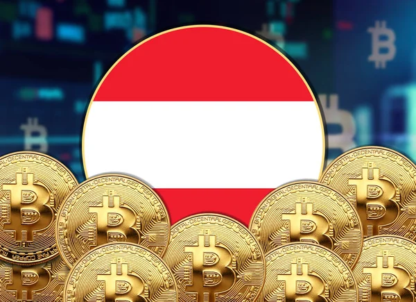 Σημαία Αυστρίας Στρογγυλό Σχήμα Bitcoin Και Τιμή Μετοχών Εικονογράφηση Αφίσα — Φωτογραφία Αρχείου