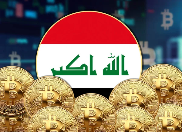 Σημαία Ιράκ Στρογγυλό Σχήμα Bitcoin Και Τιμή Μετοχών Εικονογράφηση Αφίσα — Φωτογραφία Αρχείου