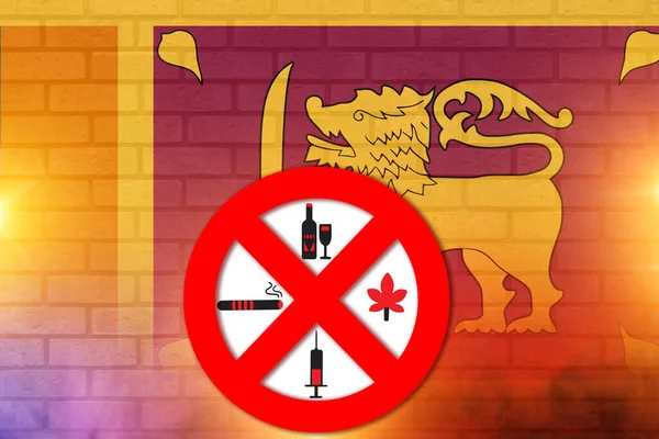 Vietato Fumare Droghe Alcol Segno Con Sri Lanka Bandiera Illustrazione — Foto Stock