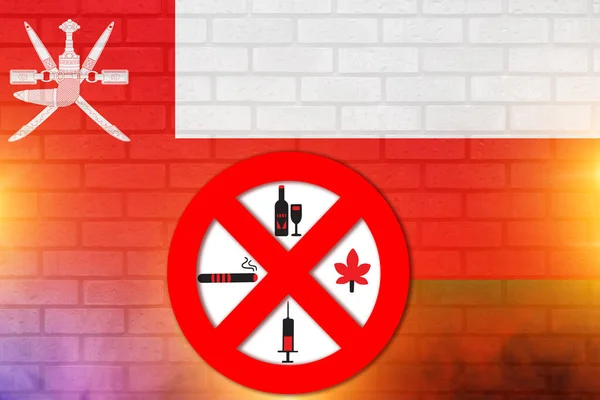 Vietato Fumare Droghe Alcol Segno Con Oman Flag Disegno Poster — Foto Stock