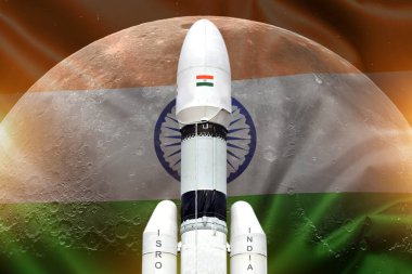 Chandrayaan 3 on moon with India wave flag background. some elements of this image furnished-by NASA and ISRO. illustration image.