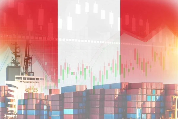 Peru flag with containers in ship. trade graph concept illustrate poster design.