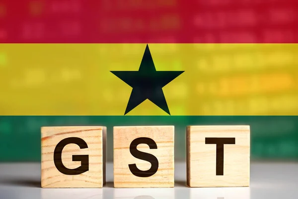Gst Εμφανίζεται Ξύλινα Μπλοκ Επιστολή Φόντο Σημαία Γκάνα Φορολογική Αντίληψη — Φωτογραφία Αρχείου