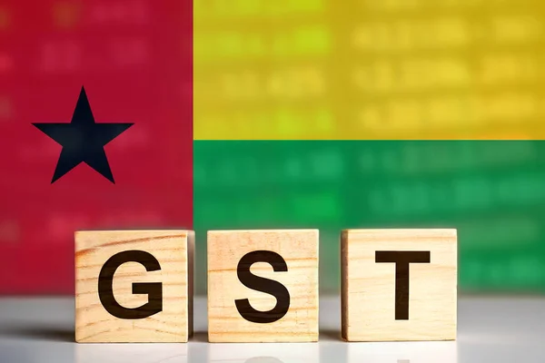 Gst Εμφανίζεται Ξύλινα Μπλοκ Επιστολή Φόντο Σημαία Της Γουινέας Μπισσάου — Φωτογραφία Αρχείου