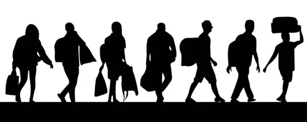 Ομάδα Μεταναστών Που Περπατούν Πλήρη Σχεδιασμό Σιλουέτας Διάνυσμα Eps10 — Διανυσματικό Αρχείο
