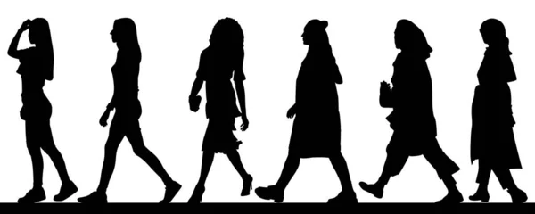 Groupe Femmes Marchant Silhouette Pleine Grandeur Design Vecteur Eps10 — Image vectorielle