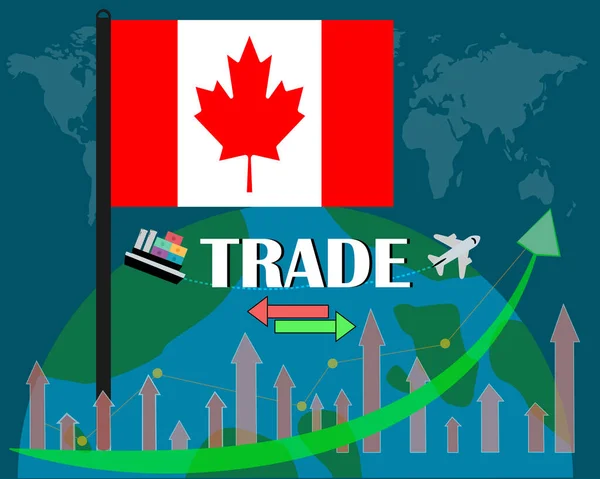 Drapeau Canada Debout Avec Leur Conception Vectorielle Concept Commerce Mondial — Image vectorielle