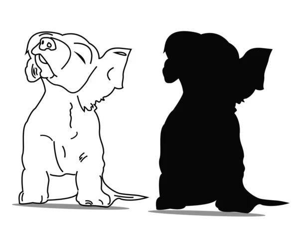 Yönlendirilmiş Komik Köpek Dijital Çizim Siyah Renkle Doldurulmuş Bir Diğeri — Stok Vektör