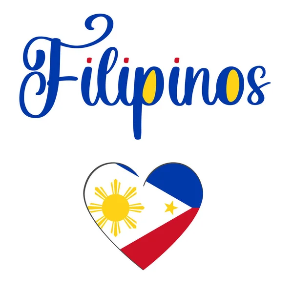 Letras Filipinas Con Bandera Filipinas Con Diseño Signos Cardíacos Para — Vector de stock