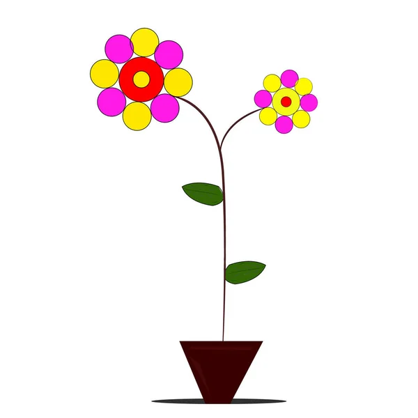 ポットカラフルなクリップの花 2つの花と2つの葉のデジタルデザインがあります — ストックベクタ