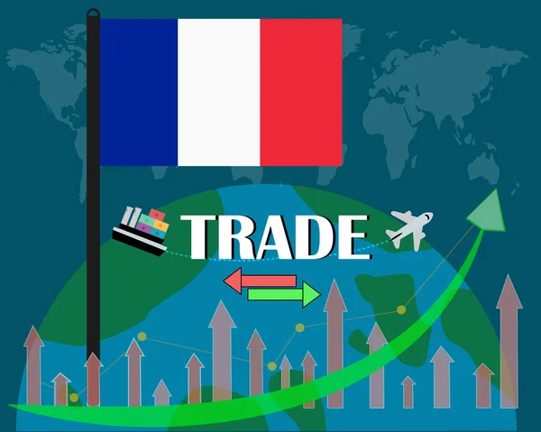 法国国旗站在他们的世界明智的贸易概念矢量设计 深蓝色背景的孤立物 — 图库矢量图片